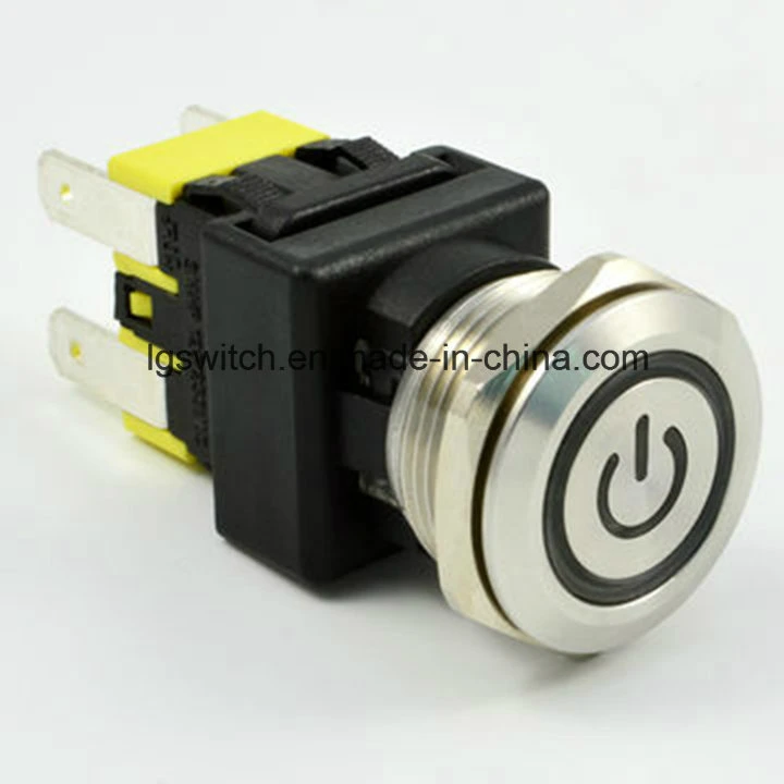 Power IP65 Waterproof Illuminated Light Push Button Switch 16A250VAC