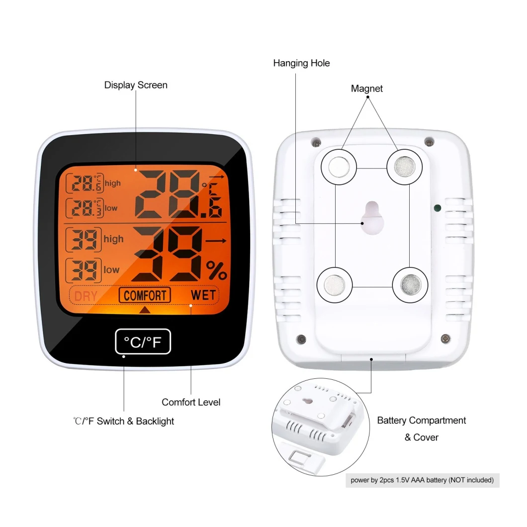 Factory Thermometer Hygrometer, Accurate Indoor Temperature Humidity Sensor with Notification Alert