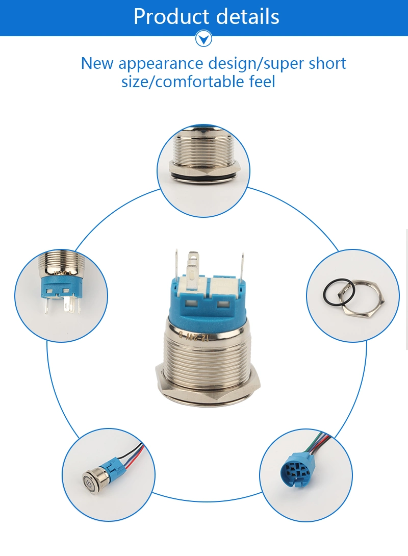 CE RoHS Illuminated Anti-Vandal Push Button Switch 22mm, Push Button Switch with 5V LED