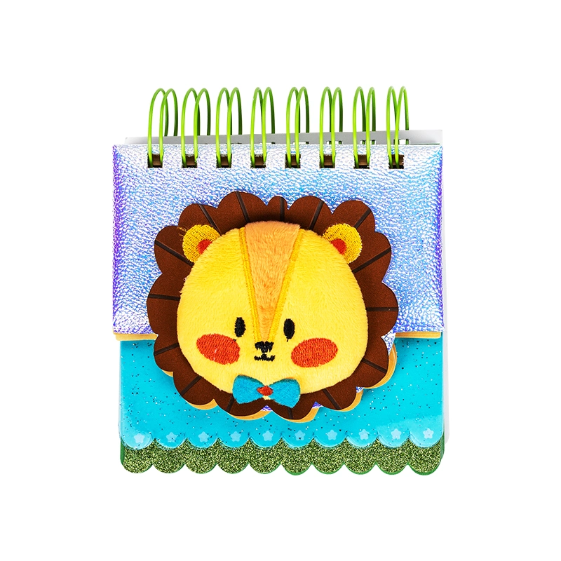 Lion Design Notebook Top Open Spiral Notepad Plush PU Hard Cover for Kids Gift