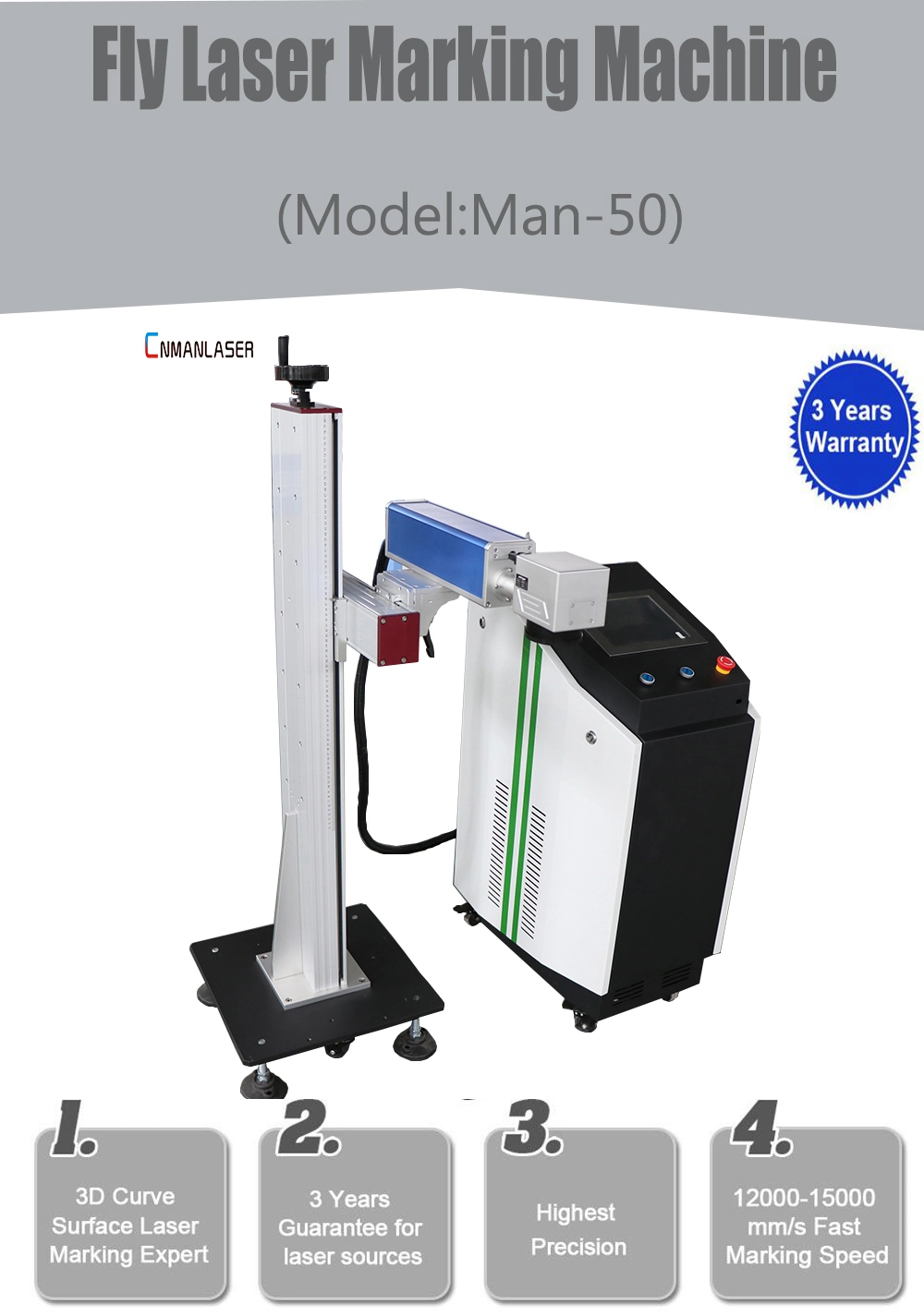 50W Lifting Type Flying Laser Marking Machine for Bottles or Production Line