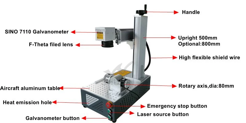 Raycus Ipg Jpt Mini Portable Fiber Laser Marking Machine for Jewelry Metal Ring 30W 50W