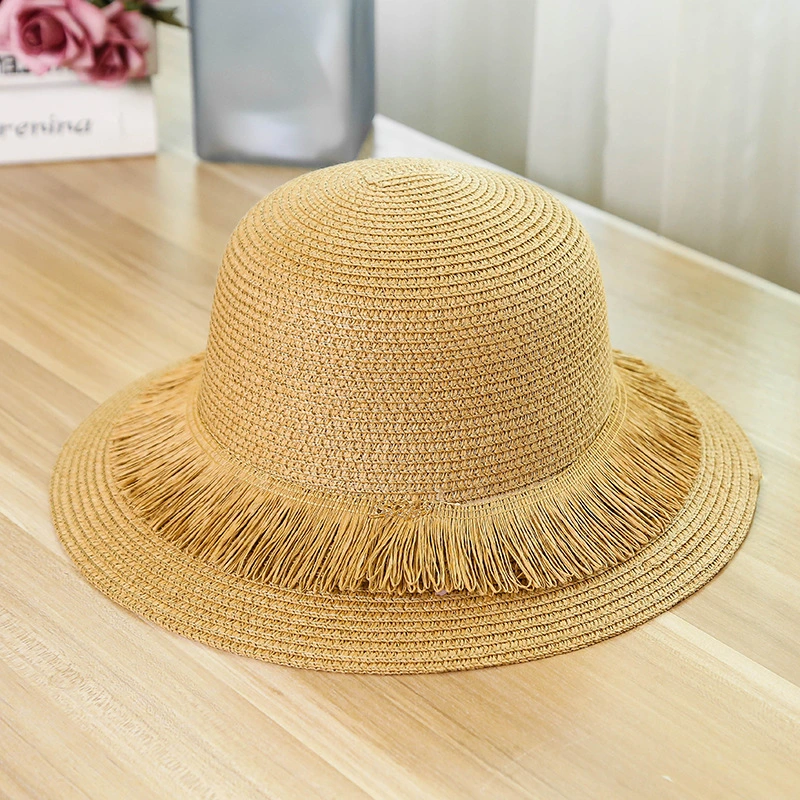 Men's Straw Hats, and Women's Double Brim Straw Hats with Tassels, Iron Bands Beach Shades Hats, Tassels Straw Hats, Straw Caps with Tassels