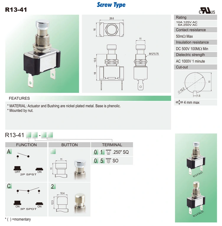 Spdt Spst Momentary Power Push Button Switch