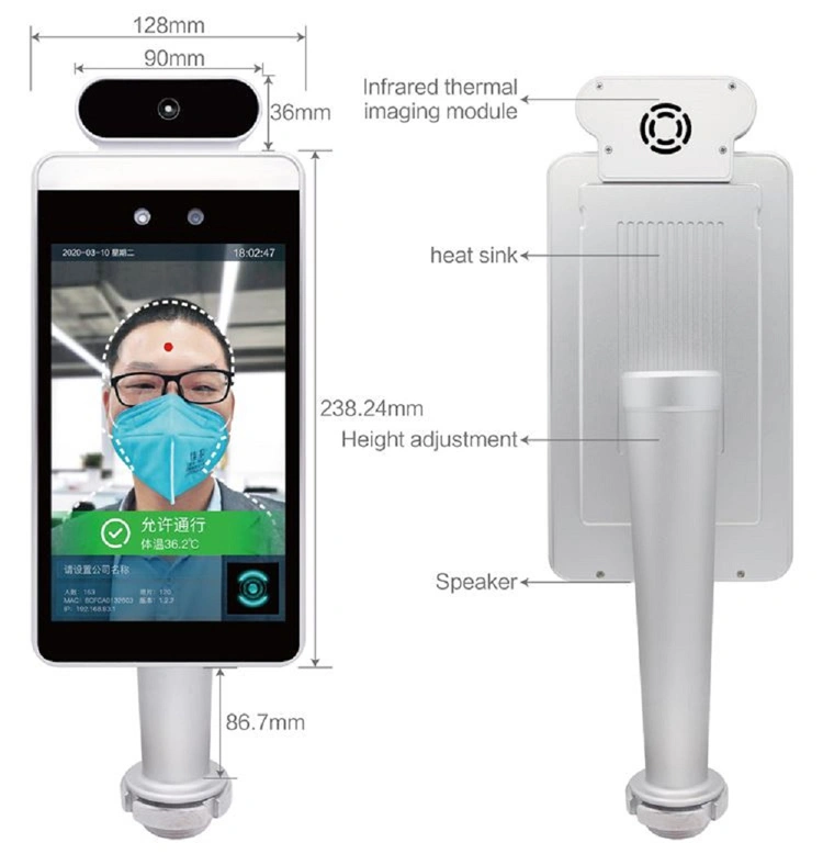 8 Inch Access Control Camera Time Attendance Kiosk Biometric Face Recognition Temperature Measuring Device Temperature Scanner