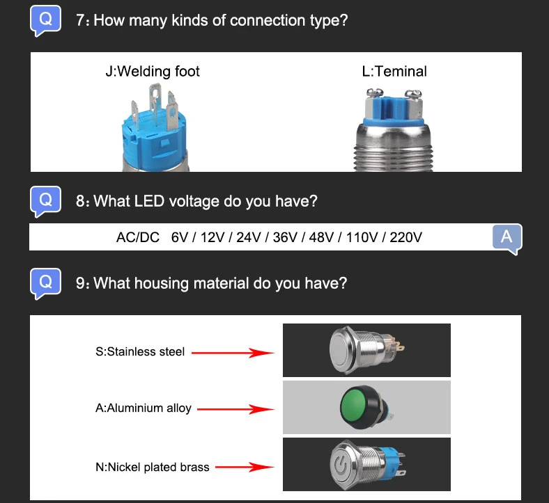 Pushbutton Switch Waterproof Metal Series LED Push Button Starter Switch