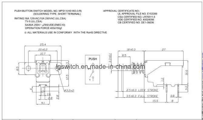 Oscilloscope Power Control Spst 16A Push Button Switch