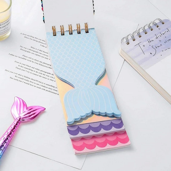 Customized Mini Top Spiral Soft Cover Diecut Mermaid Sequin Cover Printed Notebook
