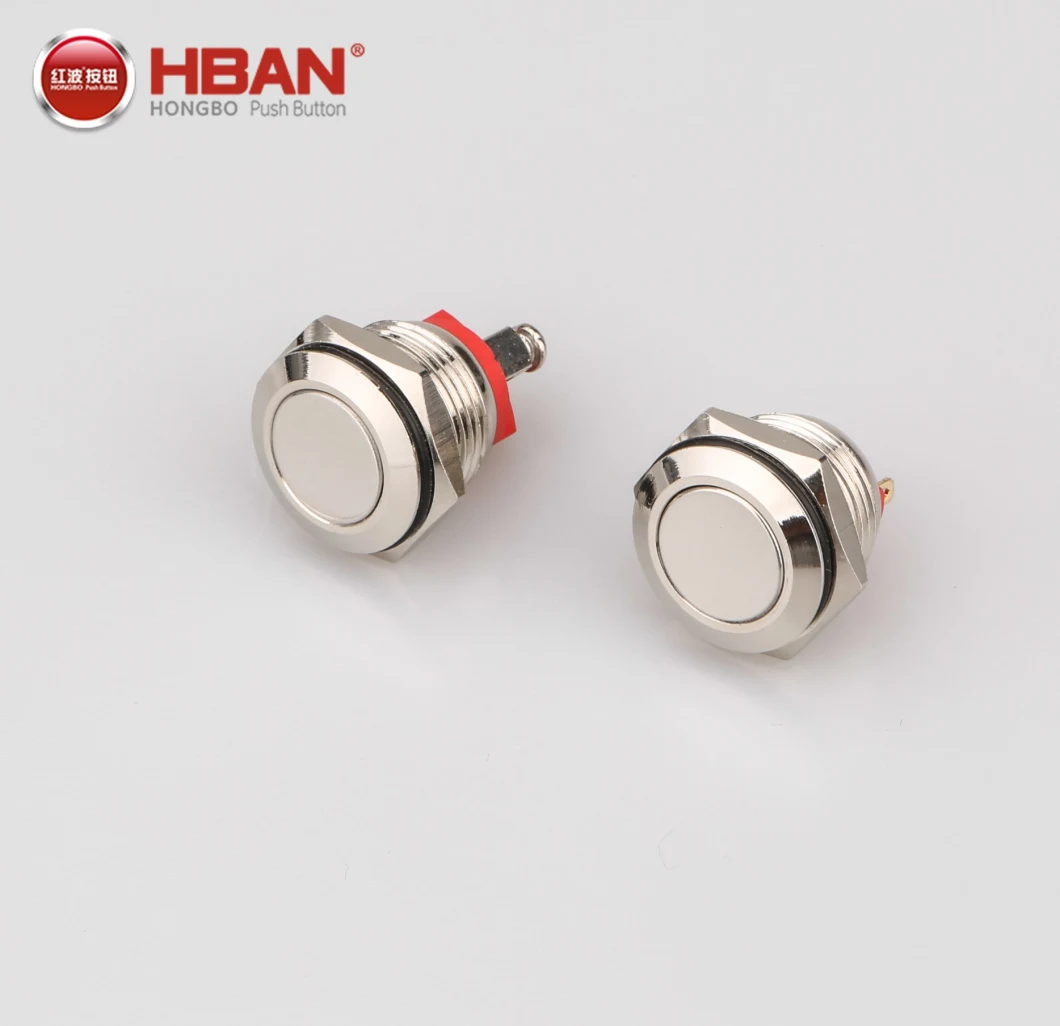 16mm Flat Head Pin Terminal 1no Momentary Metal Push Button Switch