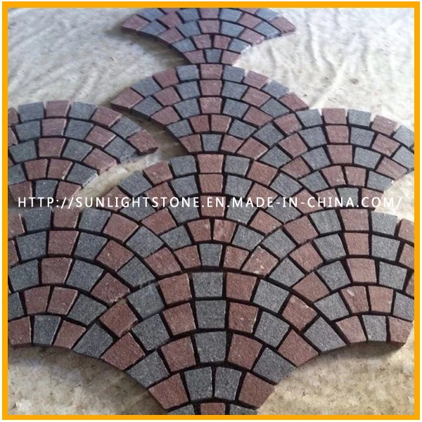 Natural Fan Shape Colorful Cobble/Paving Stone on Mesh for Exterior Garden Landscape and Patio