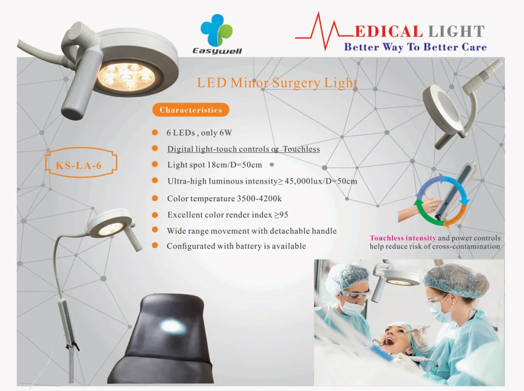Surgical Lighting LED Ceiling Light Ceiling Medical Light Ks-La-6D with Flexible Soft Arm