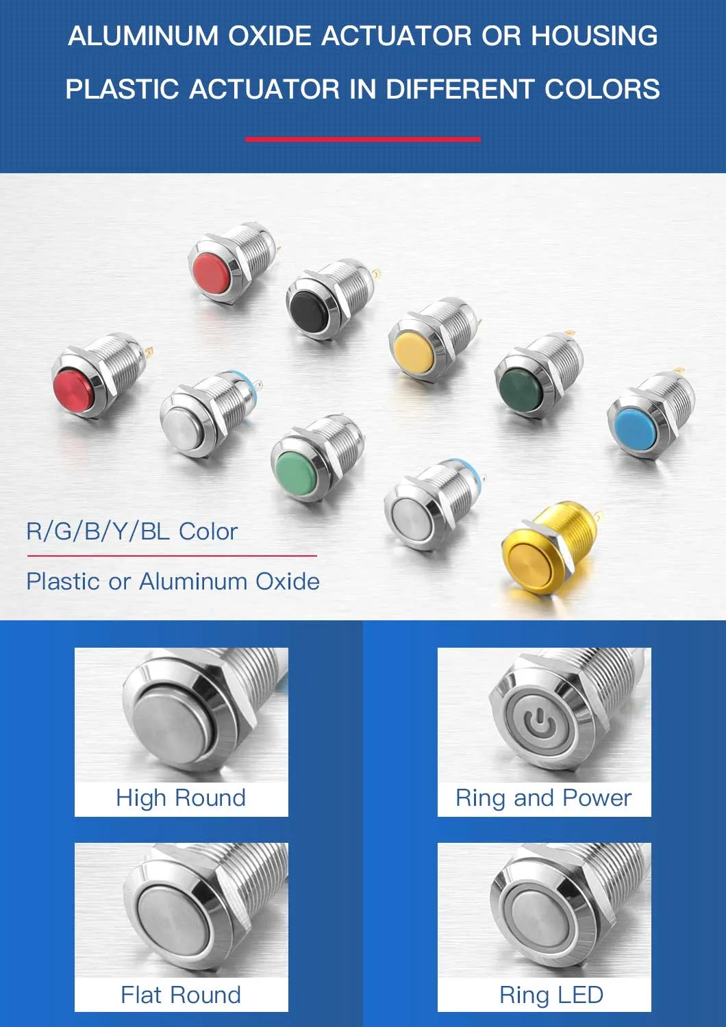 12mm Ring Power Logo Illuminated Metal RGB LED Push Button