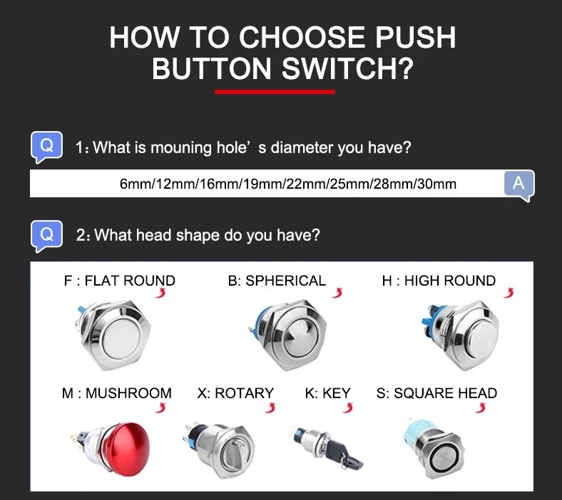 22mm Push Button IP67 Waterproof 6 Pin Ring Illuminated Push Button Switch