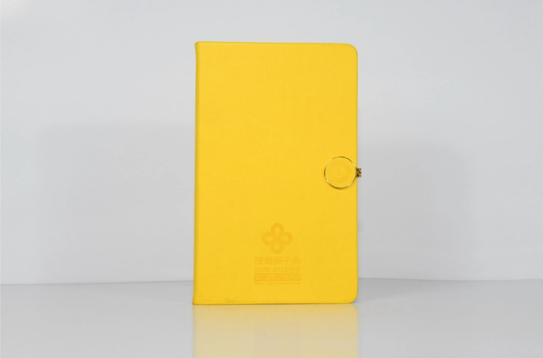 Customized Yellow High-Quality PU Leather Notebook with Logo Embossing and Badge Buckle