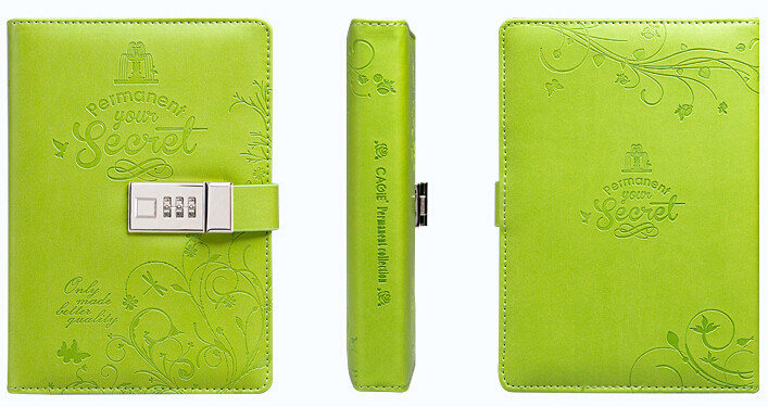Luxury Green Leather Notebook with Coded Lock