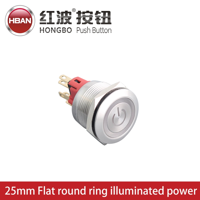 25mm Flat Ring Illuminated Power Symbol Momentary Push Button Switch 1no1nc