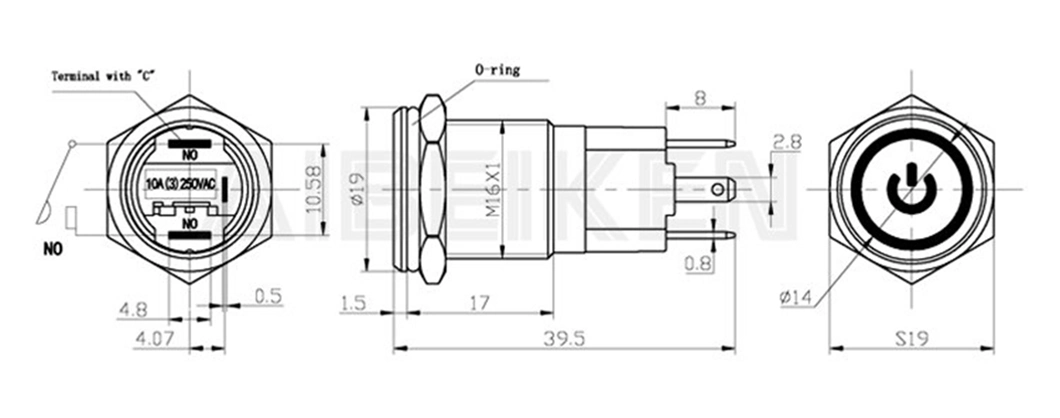 16mm Power Symbol 12V LED-Light Latching Push Button Switch