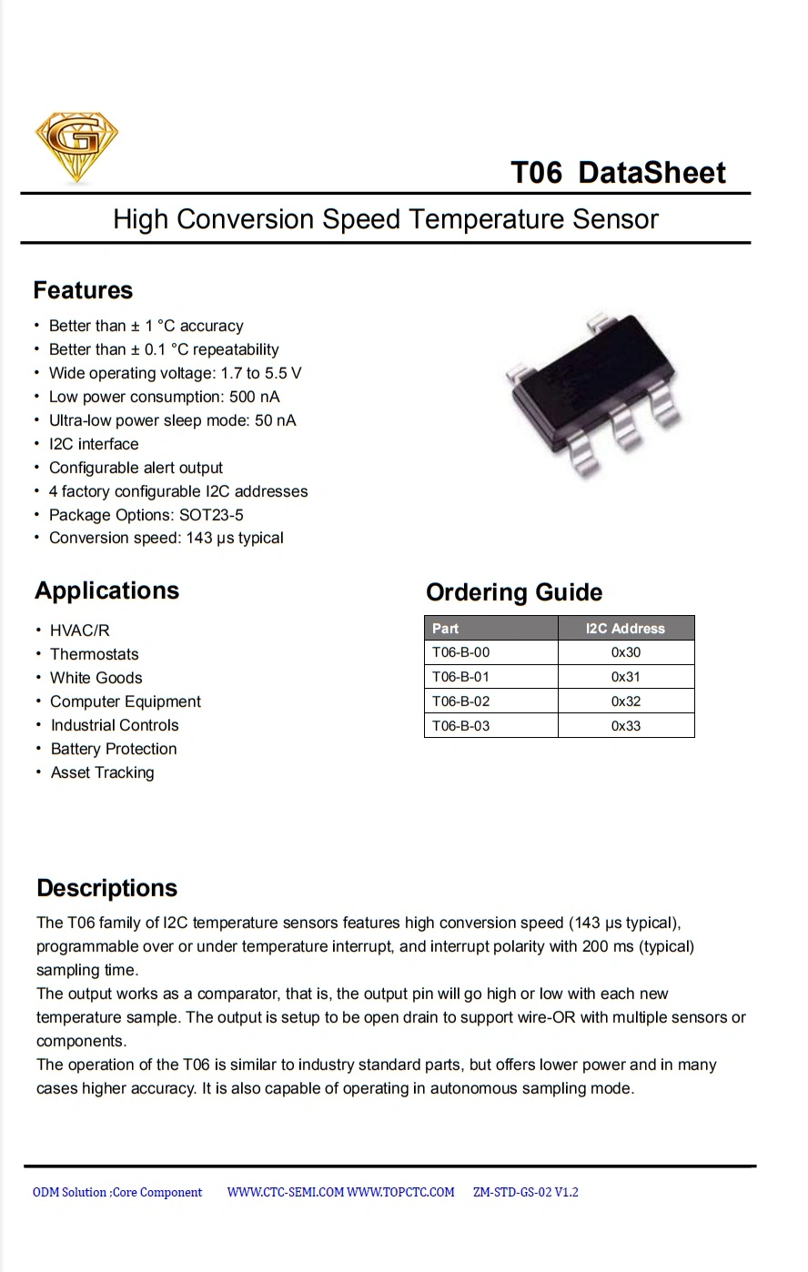 T06 High Conversion Speed Temperature electronic component Sensor