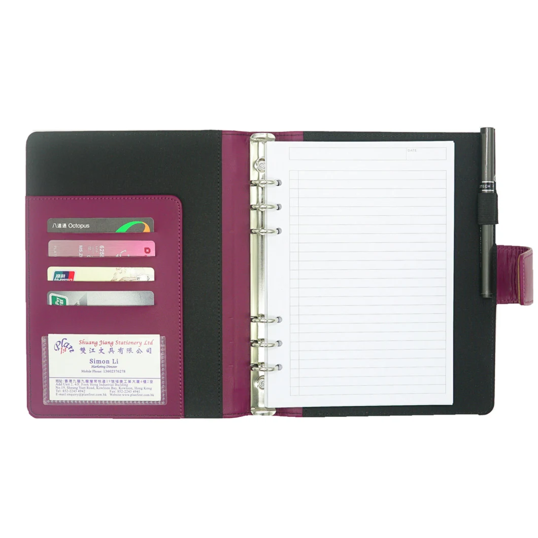 PU Leather Office Notebook 6 Ring Loose Leaf Binder Stationery with Magnetic Buckle Closure
