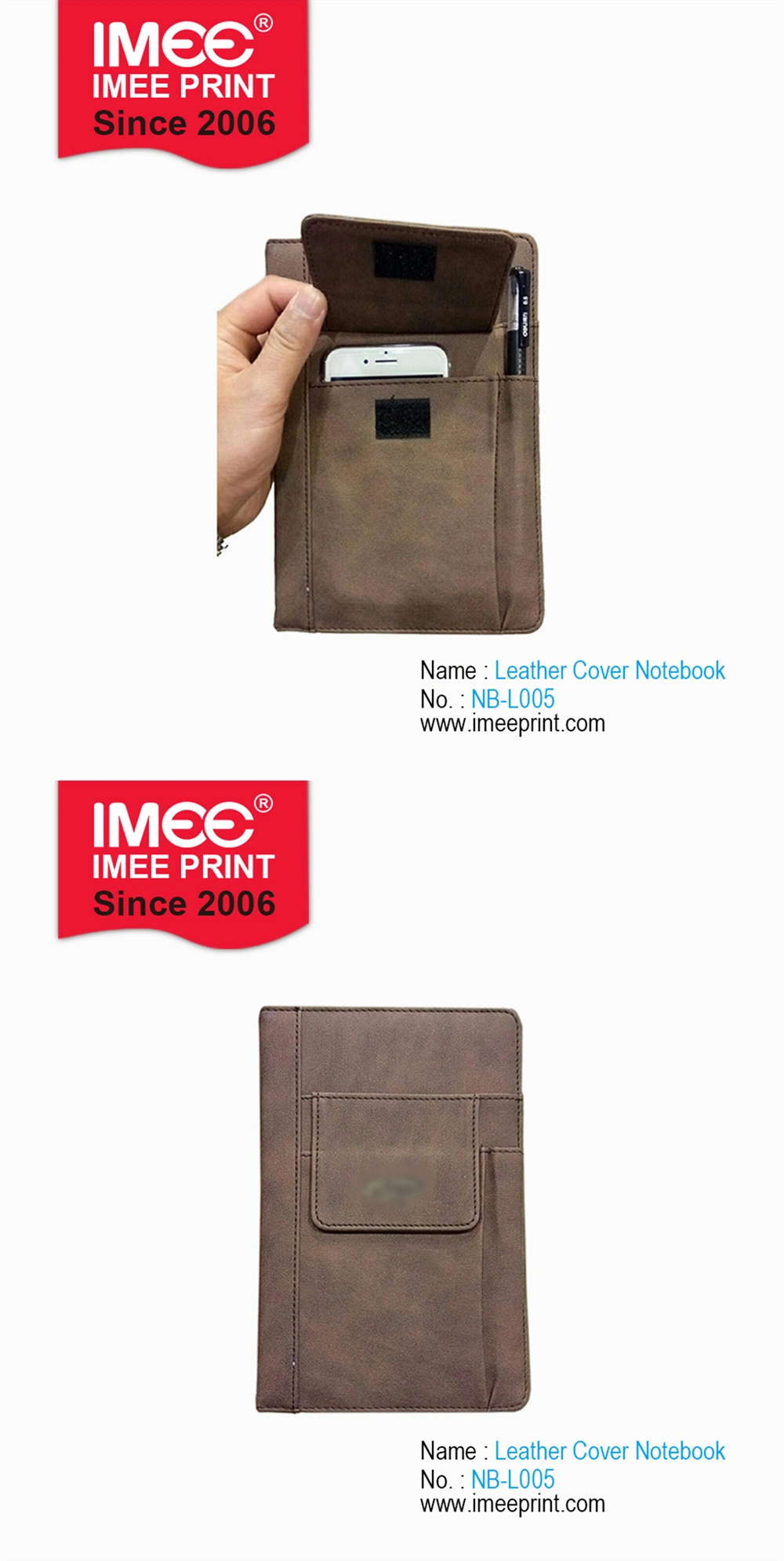 Imee Printing Custom Dairy Cheap PU Cover Leather Cover Notebook with Pocket