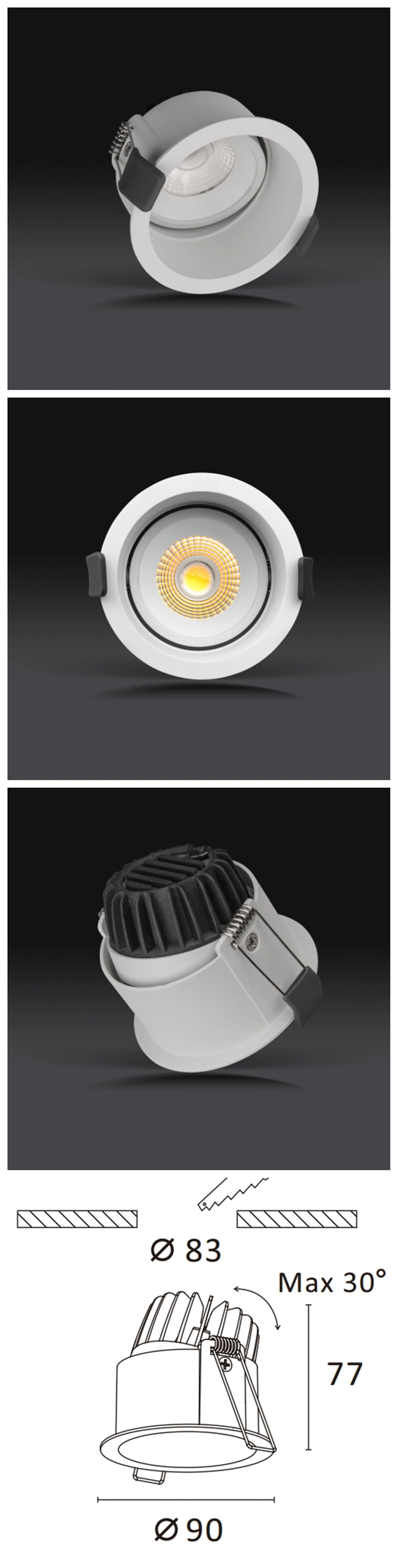 Dimmable/Non-Dimmable Aluminum LED Ceiling Light Deep COB Recessed LED Spotlight, LED Downlight