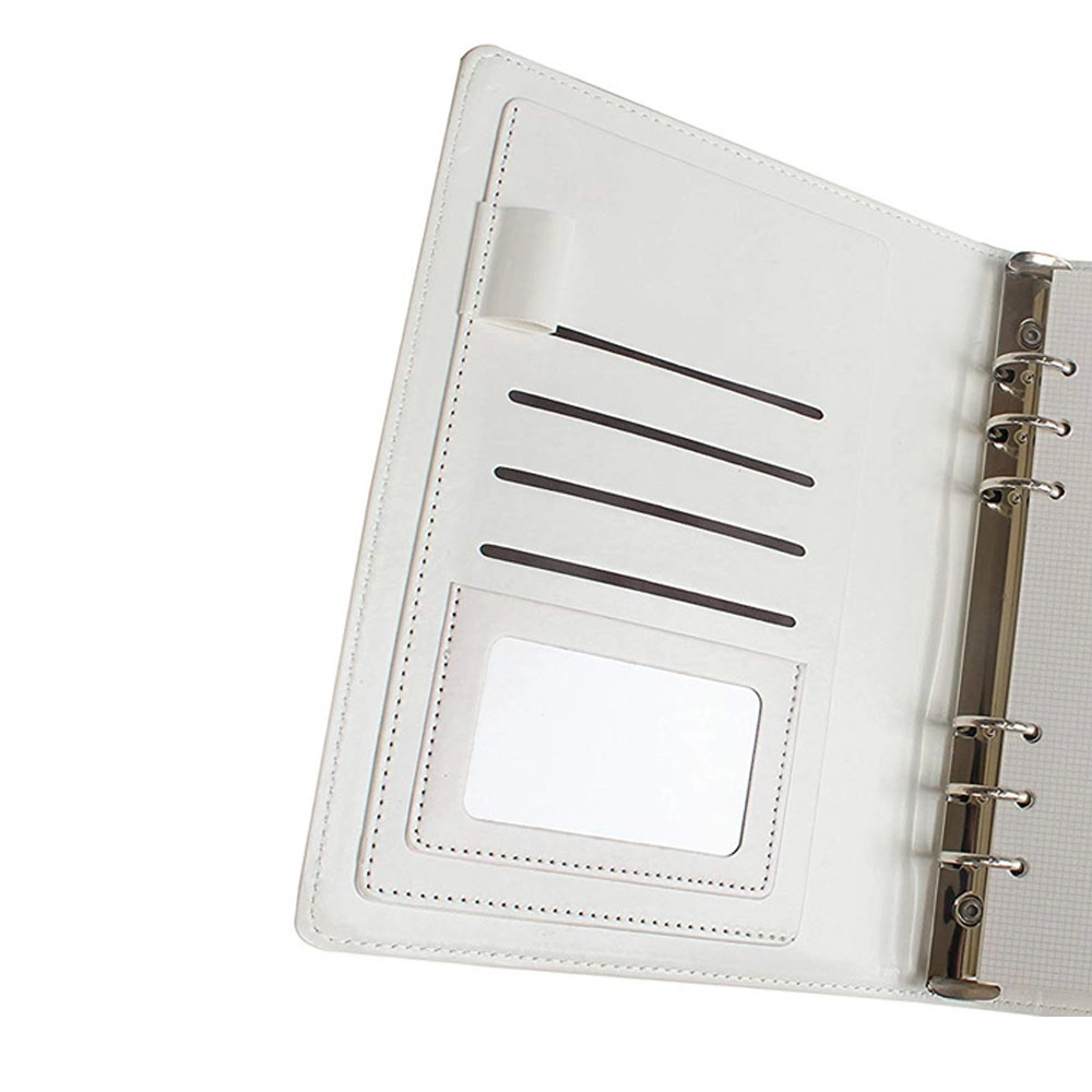 White Embossed Logo Refillable A4/A5 Leather Ring Binder Notebook
