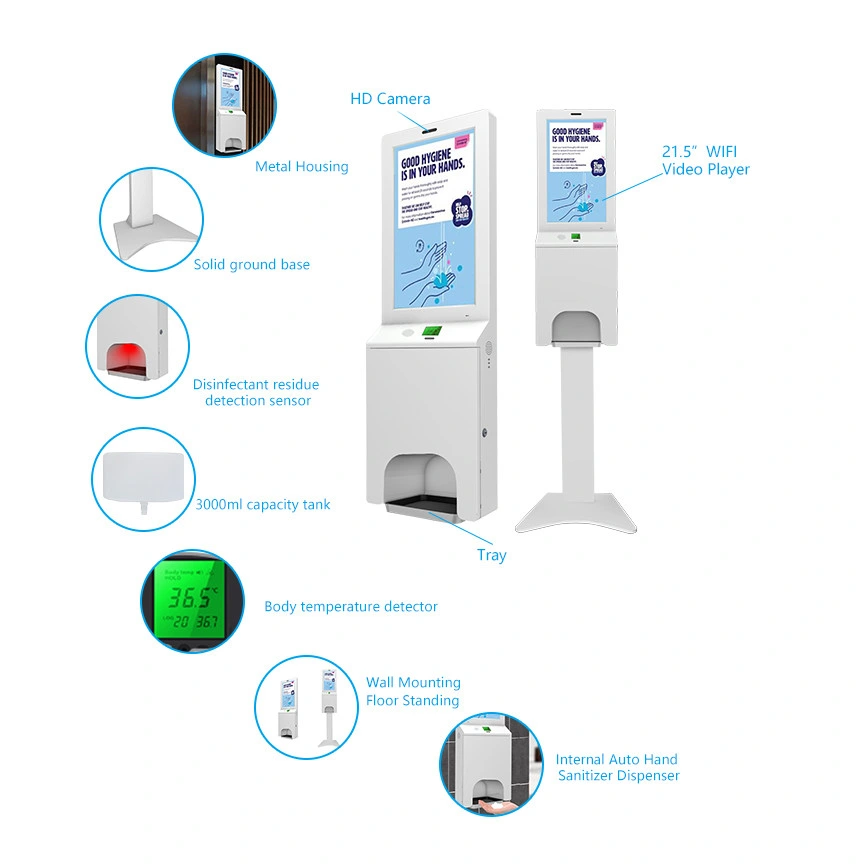 21.5 Inch Android Community LCD Digital Signage Automatic Hand Sanitizer Dispenser with Temperature Detector