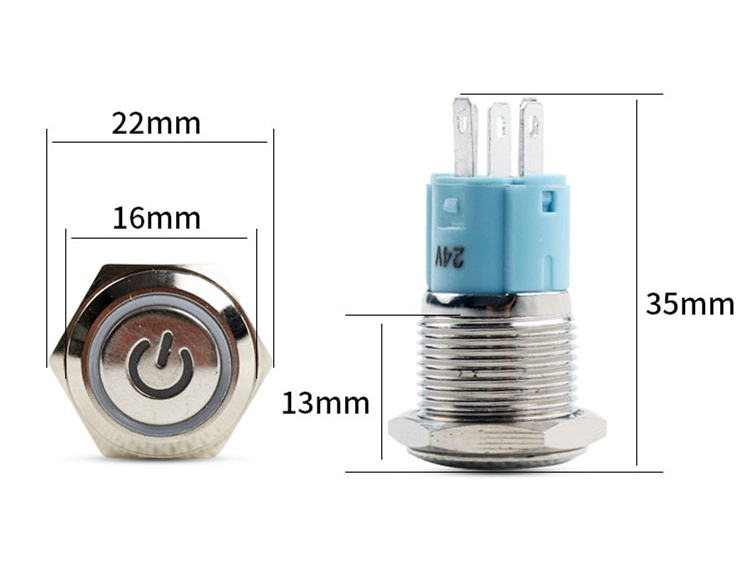 Electrical Momentary 16mm Car Motor Horn Anti-Vandal Push Button Switch with 12V 24V LED