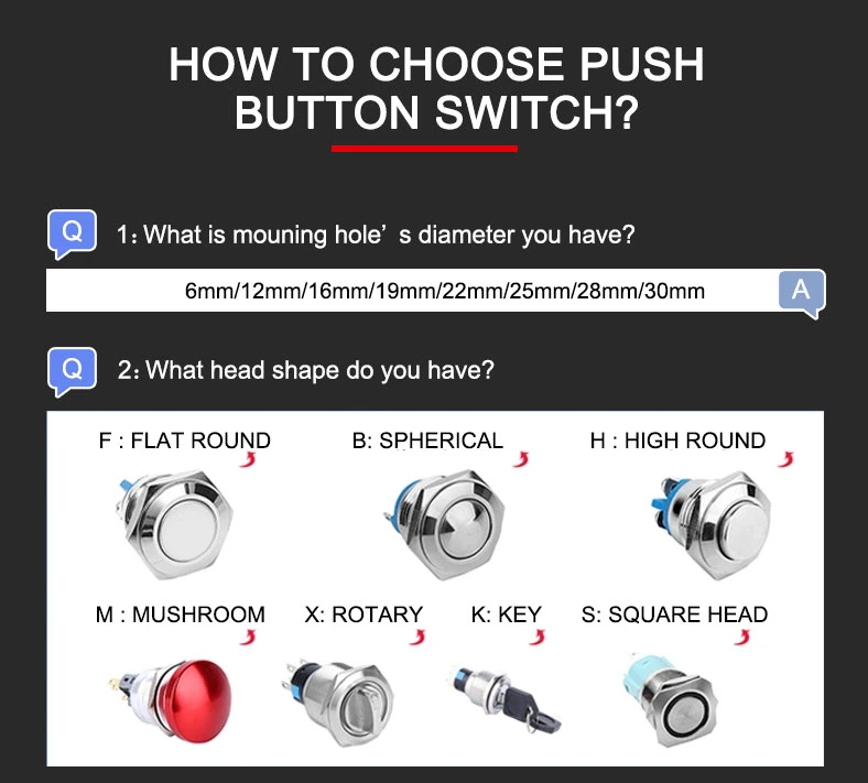 16mm Push Button Switch Waterproof with Power Symbol Waterproof IP67 Push Button Switch