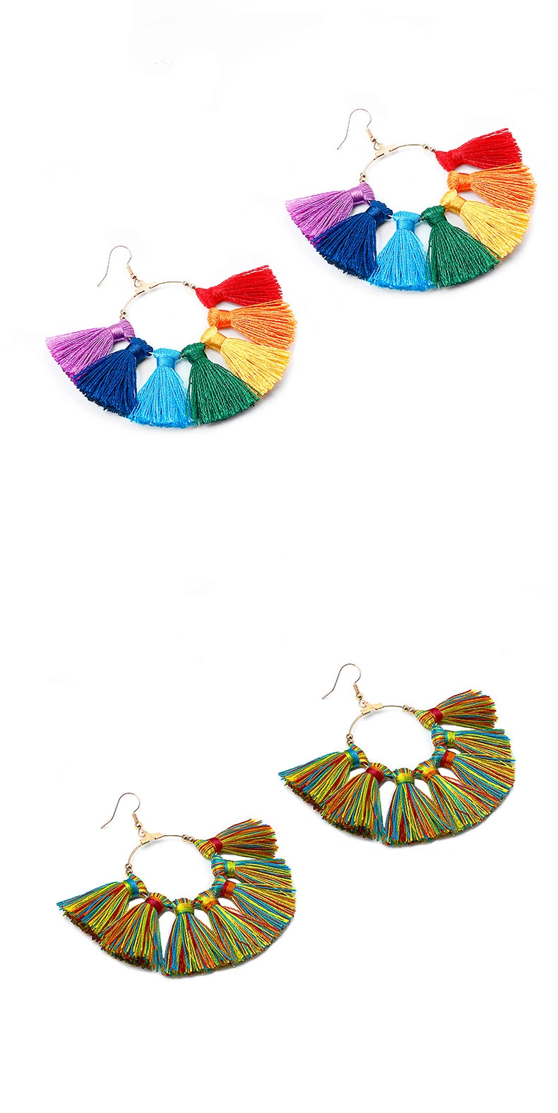 Tassel Earrings for Women Fashion Bohemian Earring Colorful Long Layered Thread Ball Dangly Earrings Tassel Stud Earrings Set