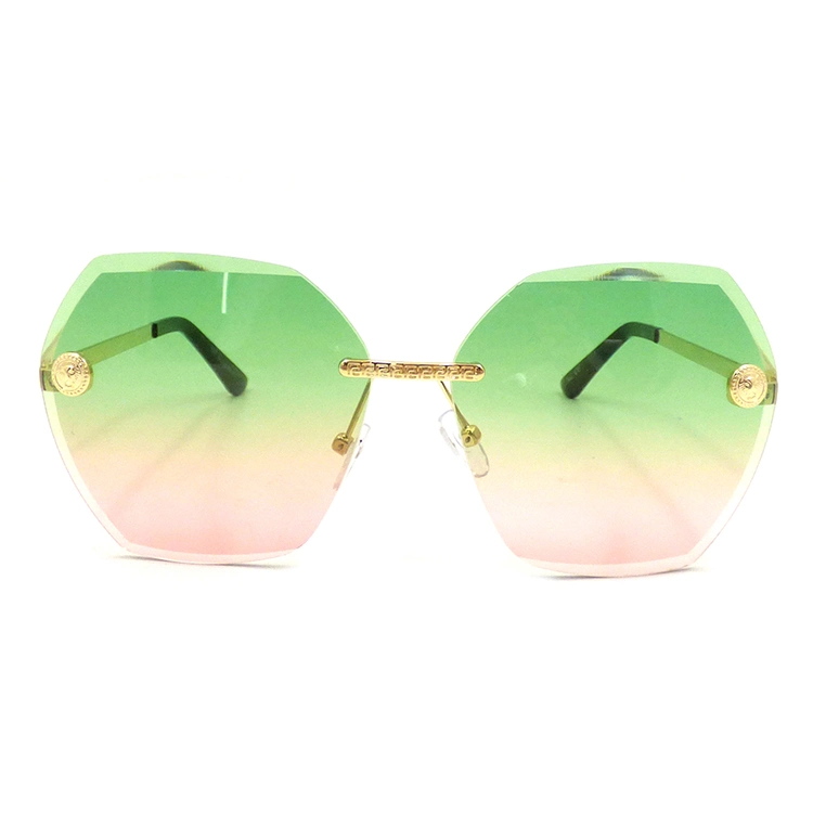 Luxury China Manufacturer Rimless Green Gradient to Pink Sunglasses