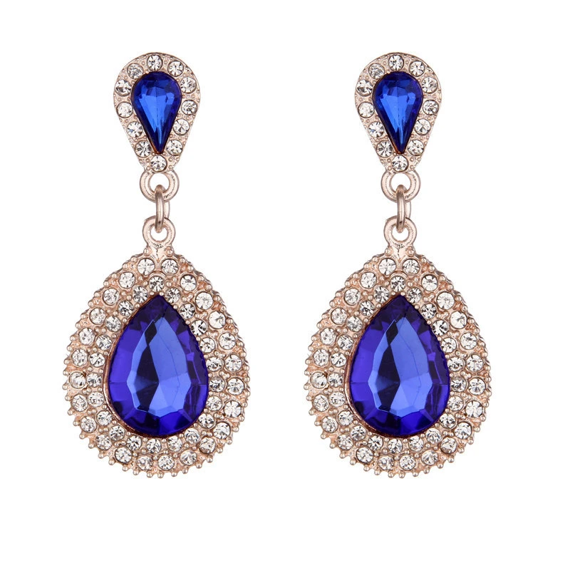 Women Court Retro Crystal Stone and Drop Pearl Earrings