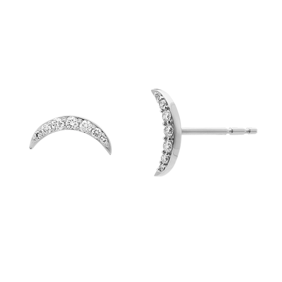 18K Gold Plated Luxury Jewelry 925 Sterling Silver Moon Stud Earrings with Cubic Zirconia