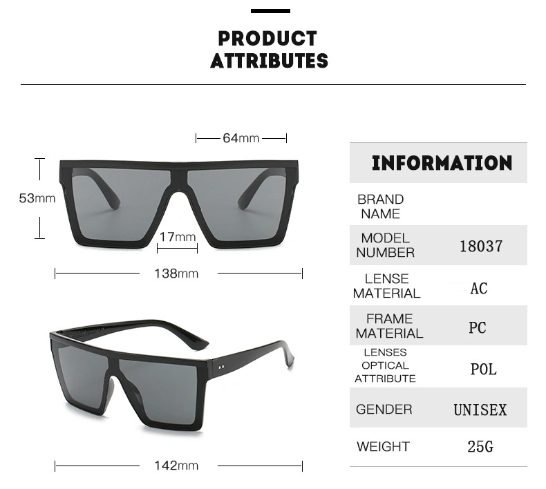 New Arrivals Black Frame Oversize Plastic Square Sunglasses for Men Male