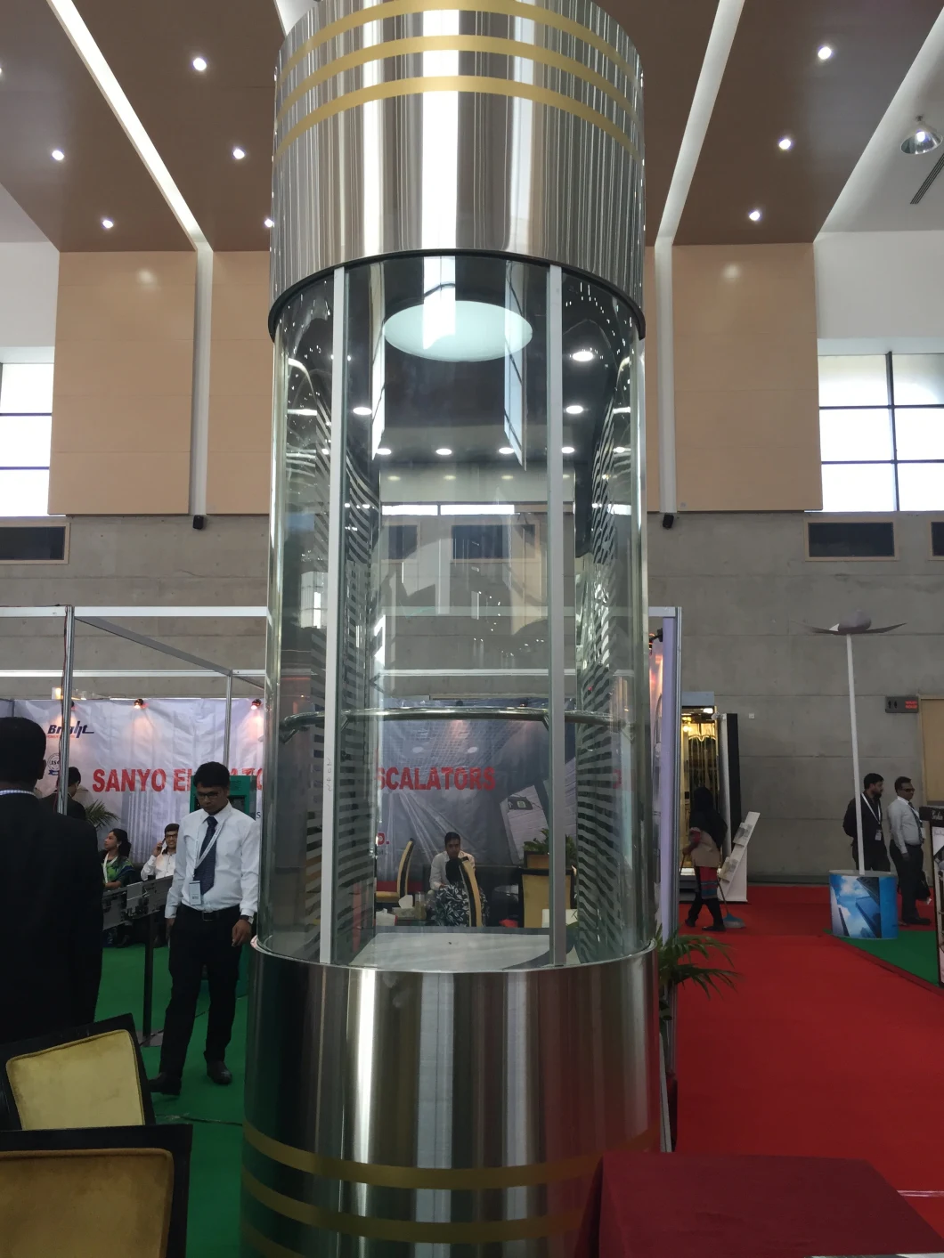 Glass Rear Wall Transparent Cabin Round Passenger Lift Panoramic Elevator