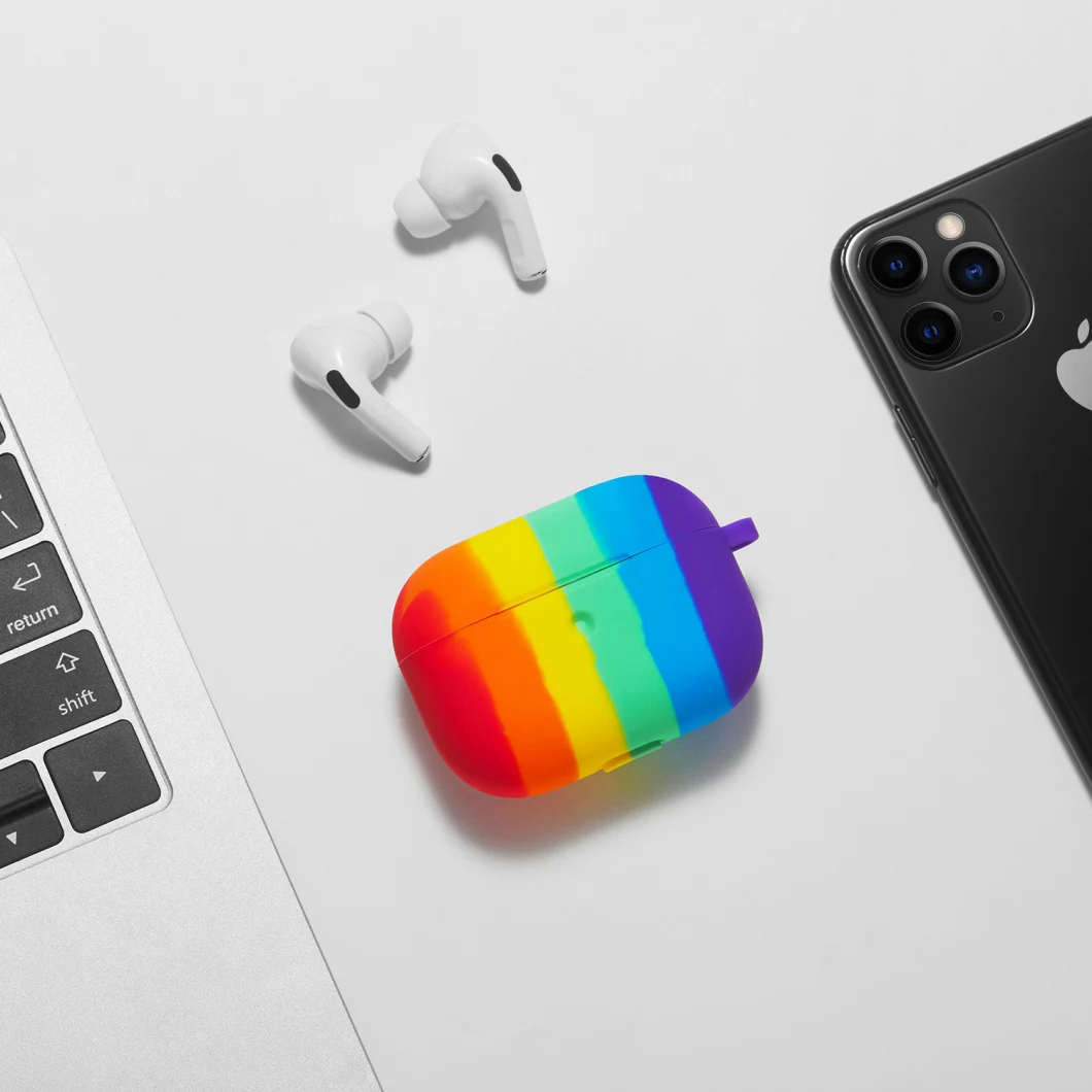 Silicone Shockproof Rainbow Earphone Case with Keychain Earpods Case for Apple Airpods PRO