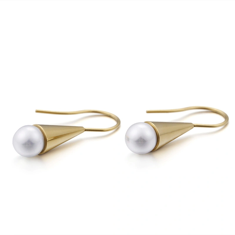 Shell Pearl Tip Pile Stainless Steel Earrings Drop