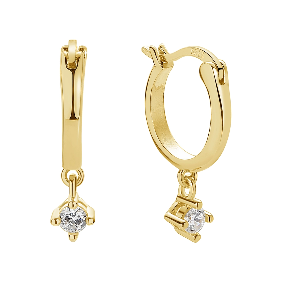 Wholesale Fashion 925 Sterling Silver Jewelry 18K Gold Plated Hoop Earrings with Cubic Zircon