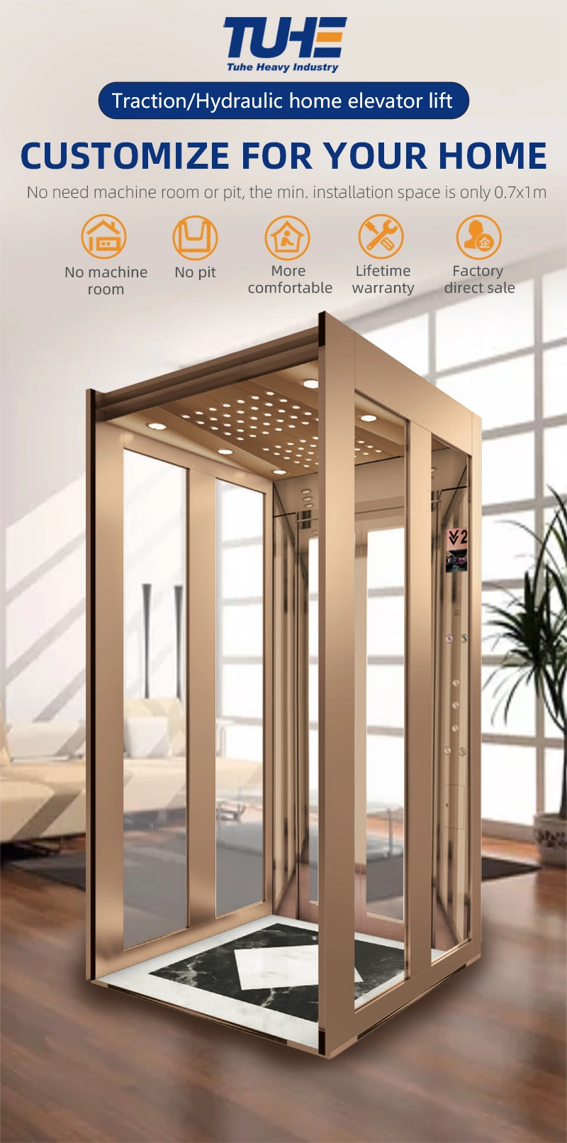 Custom Electric Hydraulic Small Residential Home Elevator Lift