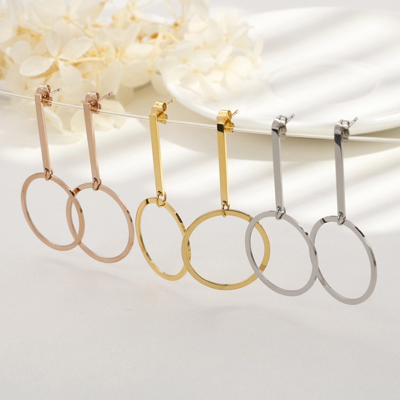 Geometric Long Circle Gold-Plated Stainless Steel Earrings Stud
