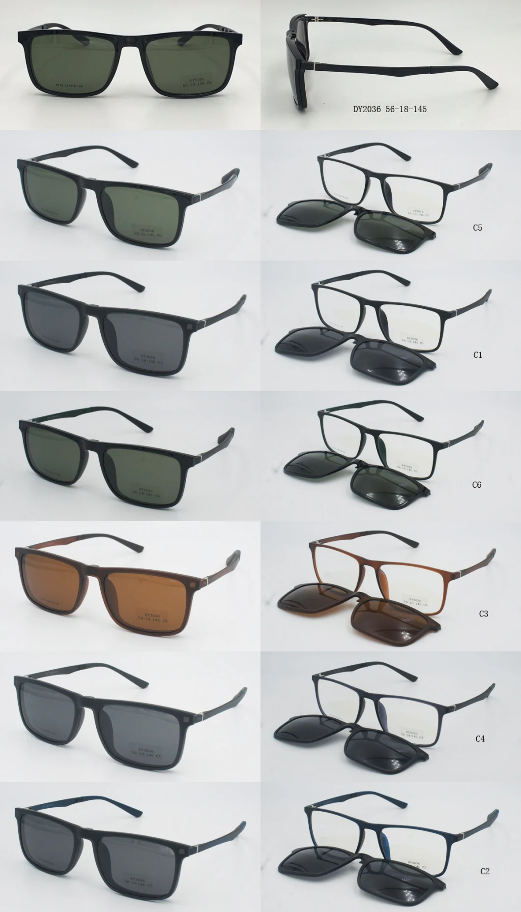 Vintage Square Polarized Shades Acetate Sun Glasses Clip on Sunglasses