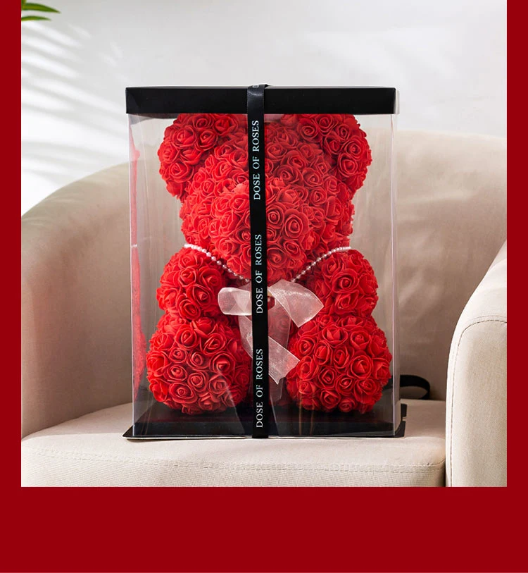 Valentines Day Gift 40cm Red Rose Bear Rose Flower Artificial Decoration Christmas Gifts Flower Bear
