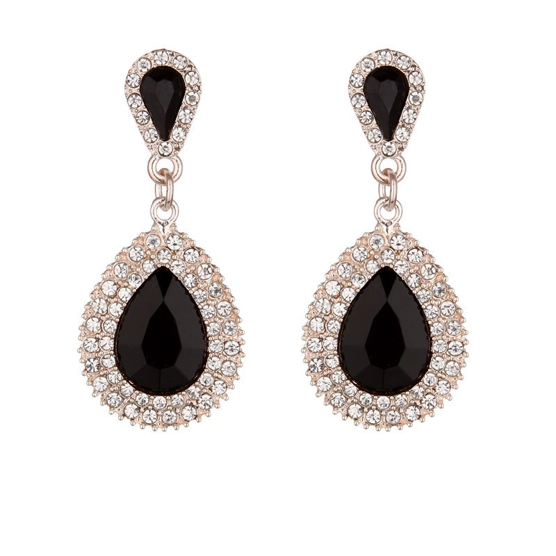 Women Court Retro Crystal Stone and Drop Pearl Earrings