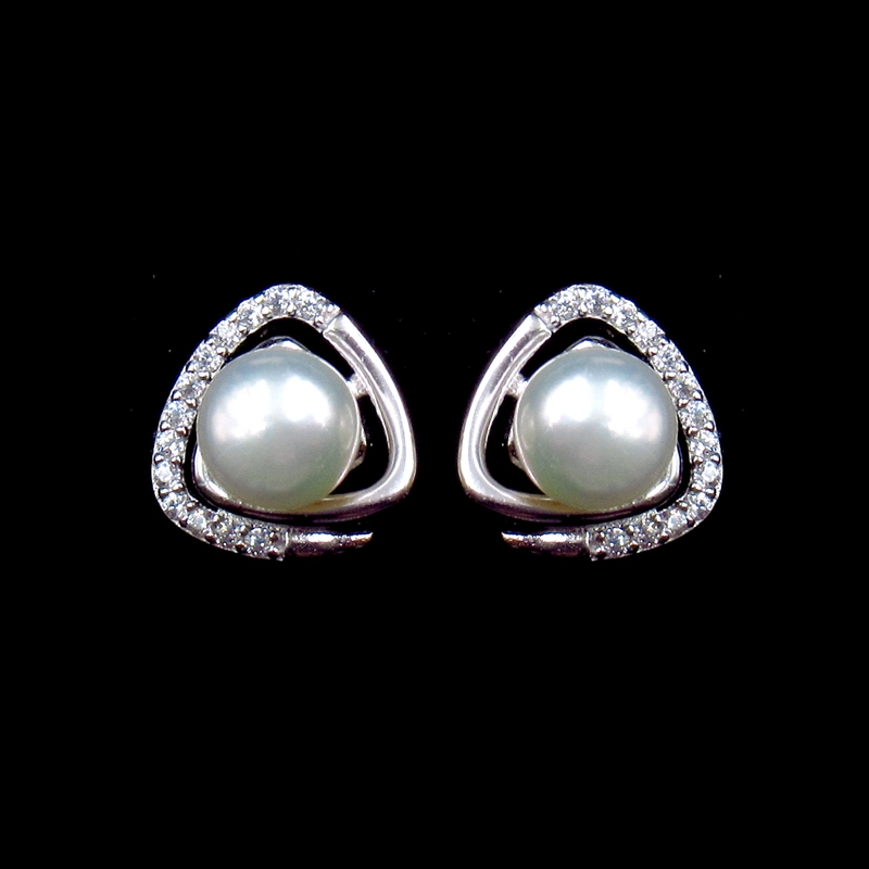 Pure Silver Stub Charm Pearl Heart Earrings for Girls