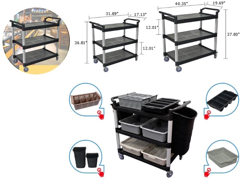 Hotel Catering Hot Sale 3-Tiers Plastic Utility Food Transport Service Cart Trolley