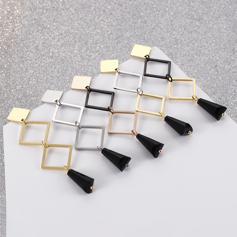 Geometric Irregular Shape Long Gold-Plated Stainless Steel Earrings Stud