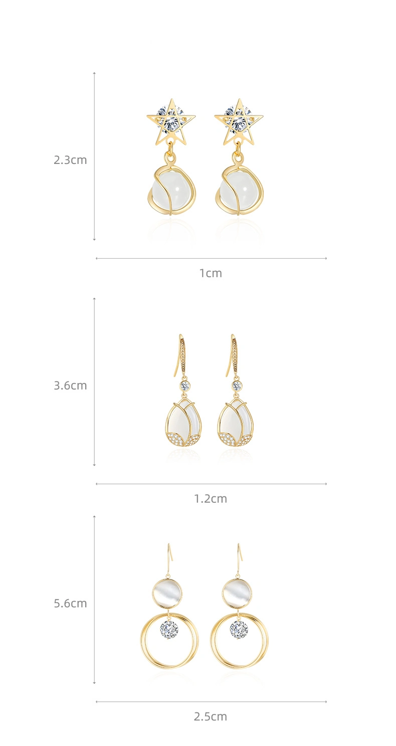 Simple Rhinestone Opal Five-Pointed Star Earrings Female Personality Earrings Round Face Earrings