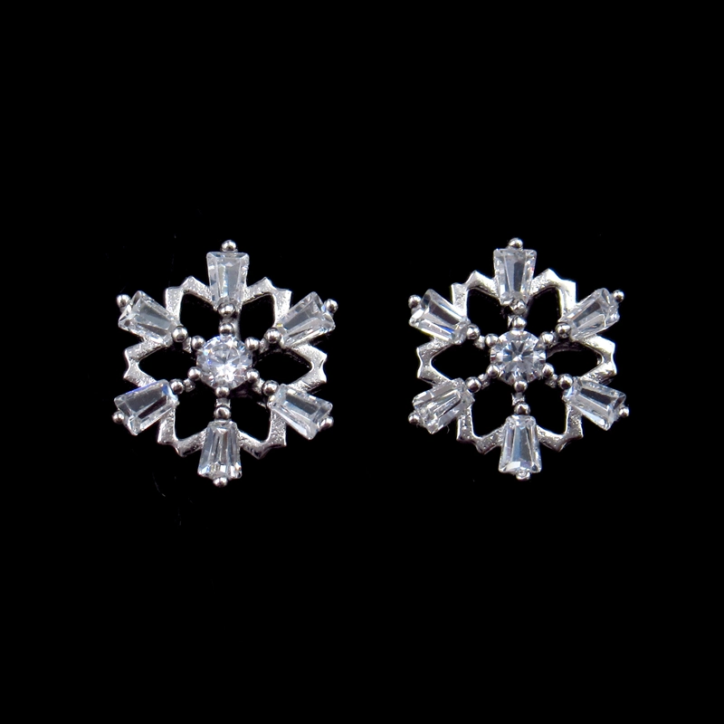 Personalized Silver Cubic Zirconia Copper Flower Charm Cute Stud Earrings for Women