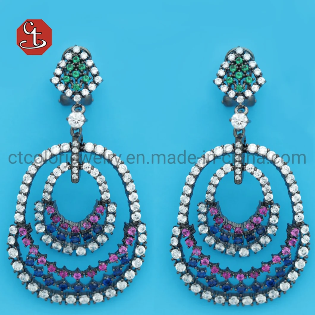 Multi Color AAA CZ Earring Exquisite Shiny Cubic Zirconia Geometric Hoop Earrings Fashion Black Plated Copper Earrings Jewelry