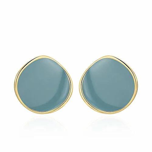 925 Sterling Silver Green Turquoise Color Enamel Stud Earrings